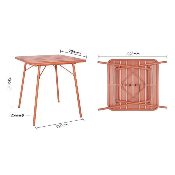 Bolero Terracotta Square Slatted Steel Table – 700mm