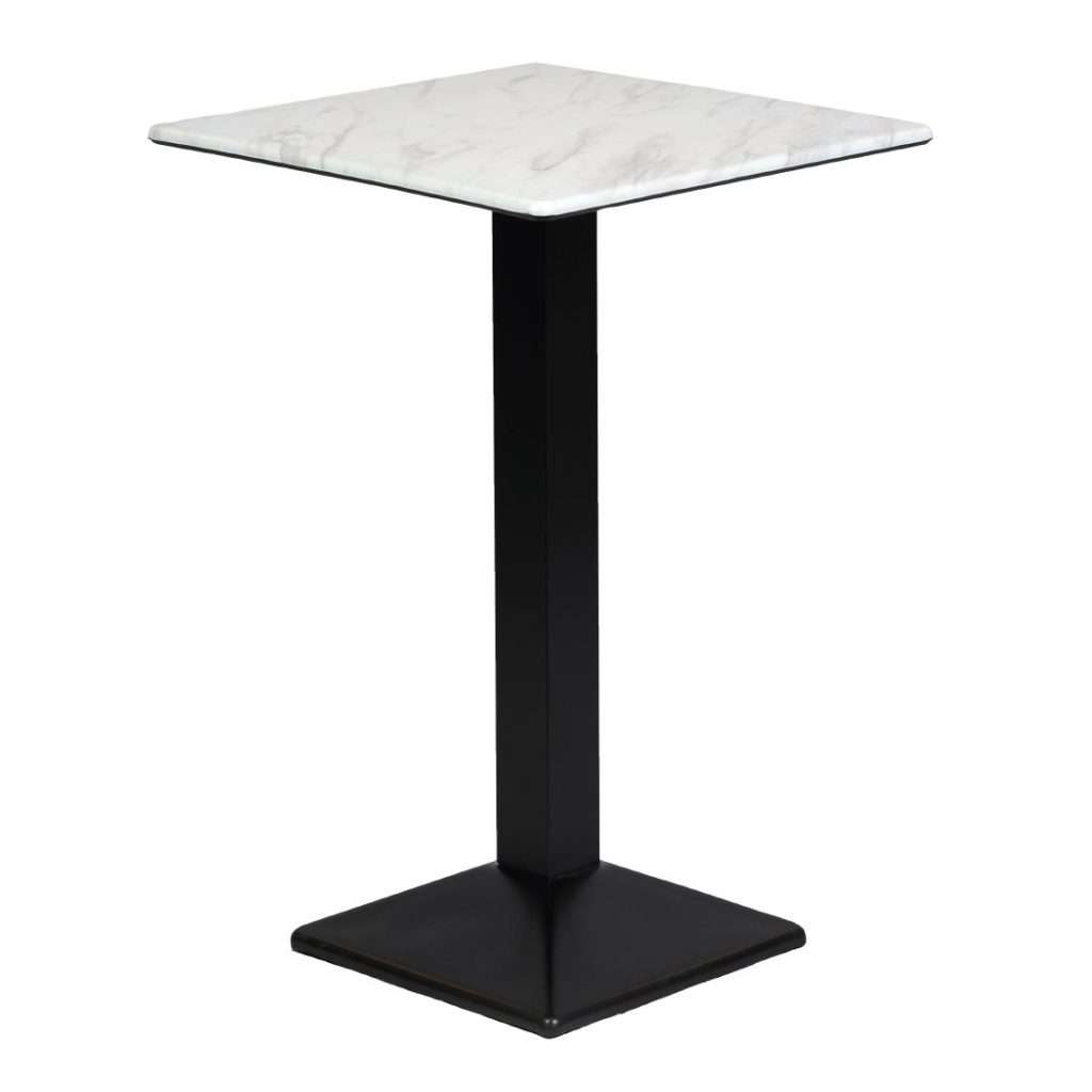Turin Metal Base 600mm Square Poseur Table with Laminate Top in Marble