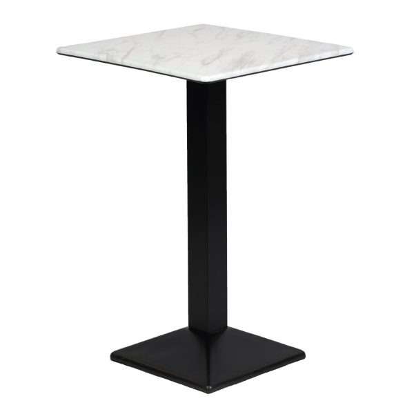 Turin Metal Base 600mm Square Poseur Table with Laminate Top in Marble