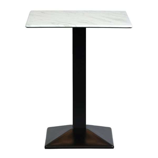 Turin Metal Base 600mm Square Poseur Table with Laminate Top in Marble