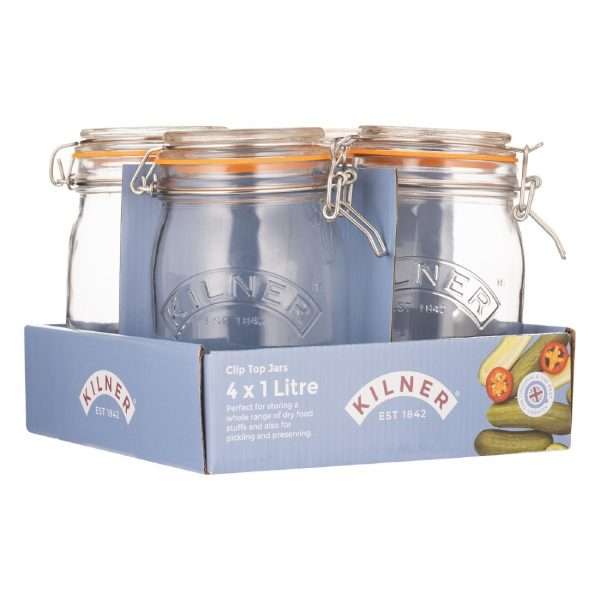 Kilner Clip Top Round Preserve Jar 1000ml (Pack of 4)