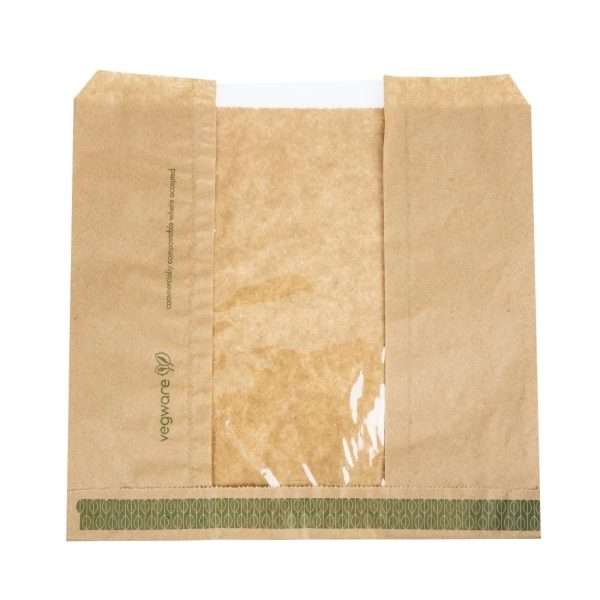 Vegware Compostable Kraft Sandwich Bags with NatureFlex Window Small (Pack of 1000)
