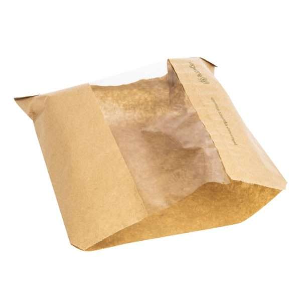 Vegware Compostable Kraft Sandwich Bags with NatureFlex Window Small (Pack of 1000)