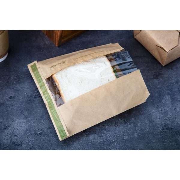 Vegware Compostable Kraft Sandwich Bags with NatureFlex Window Small (Pack of 1000)