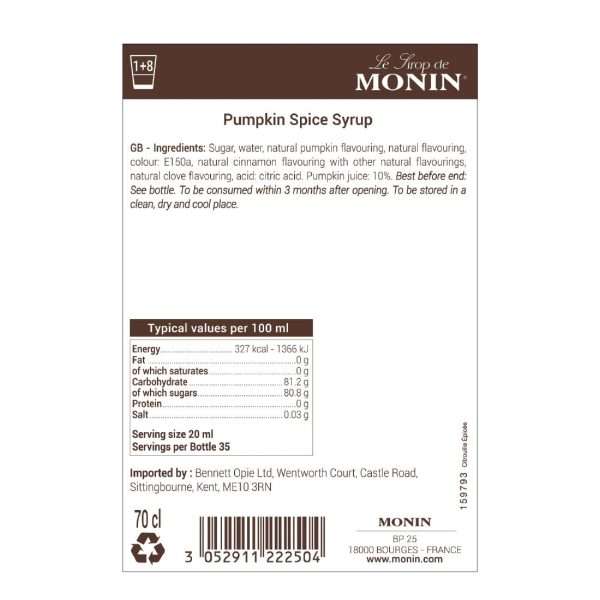 Monin Premium Pumpkin Spice Syrup 700ml