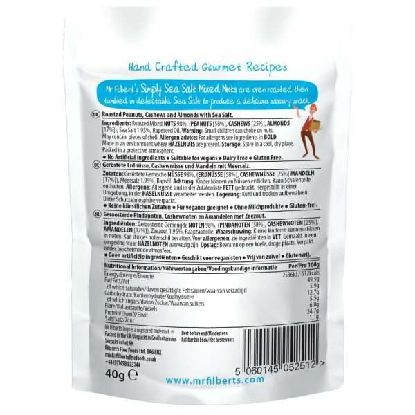 Mr Filbert’s Simply Sea Salt Mixed Nuts 40g (Pack of 20)