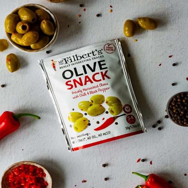 Mr Filbert’s Green Olives Chilli & Black Pepper 50g (Pack of 12)