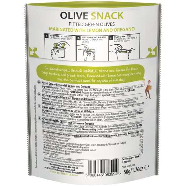 Mr Filbert’s Green Olives Lemon & Oregano 50g (Pack of 12)