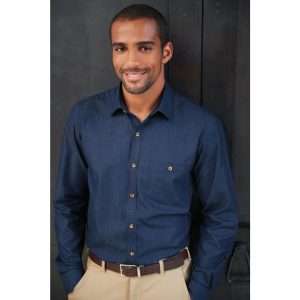 Brook Taverner Mens Jasper Long Sleeve Chambray Shirt Navy 16″