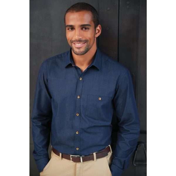 Brook Taverner Mens Jasper Long Sleeve Chambray Shirt Navy 16″