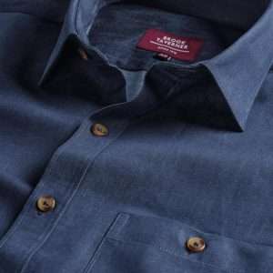 Brook Taverner Mens Jasper Long Sleeve Chambray Shirt Navy 16″