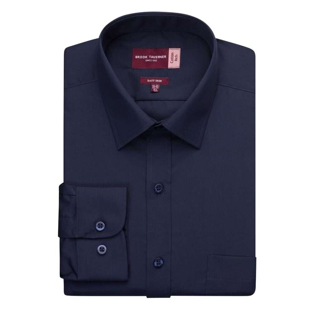 Brook Taverner Mens Long Sleeve Rapino Shirt Navy 15 1/2″