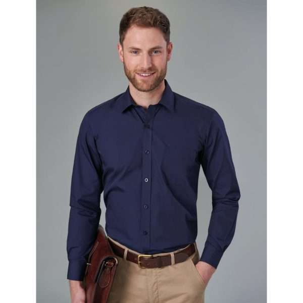 Brook Taverner Mens Long Sleeve Rapino Shirt Navy 15 1/2″
