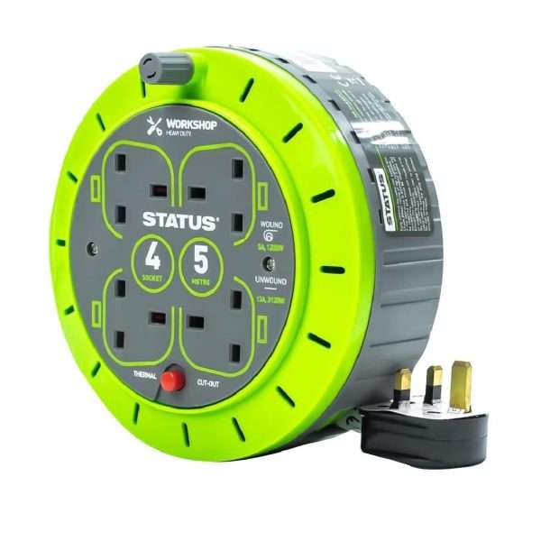Status 4 Socket Cable Reel with Thermal Cut Out 13Amp 5m