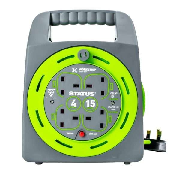 Status 4 Socket Handbag Cable Reel with Thermal Cut Out 13Amp 15m