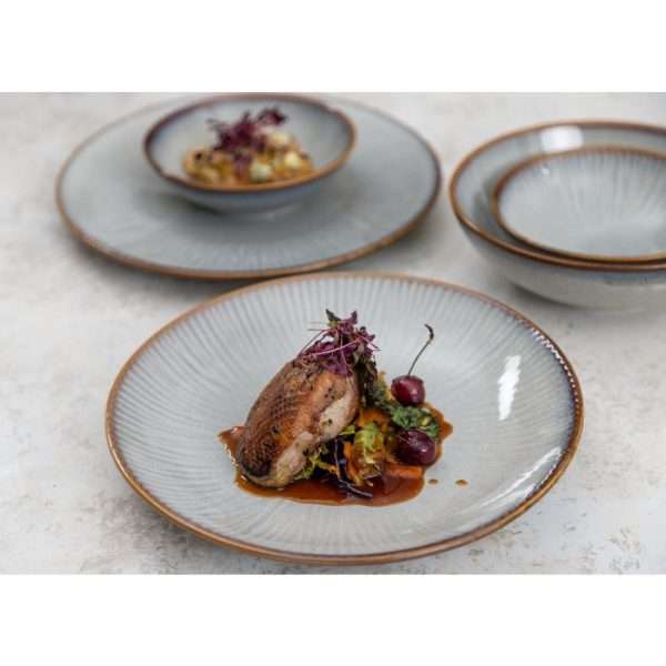 Olympia Drift Grey Embossed Coupe Low Bowls 260mm (Pack of 4)