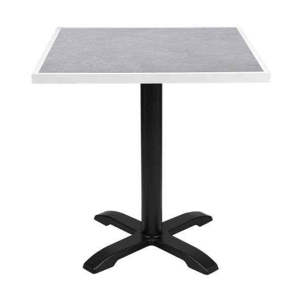 Bolero Light Grey Stone Effect Outdoor Tempered Glass Table Top White Trim 700mm