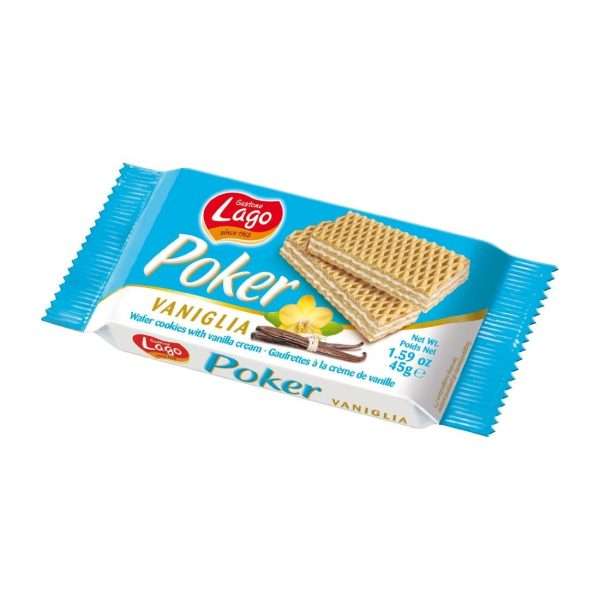 Lago Poker Vanilla Cream Wafers 45g (Pack of 20)