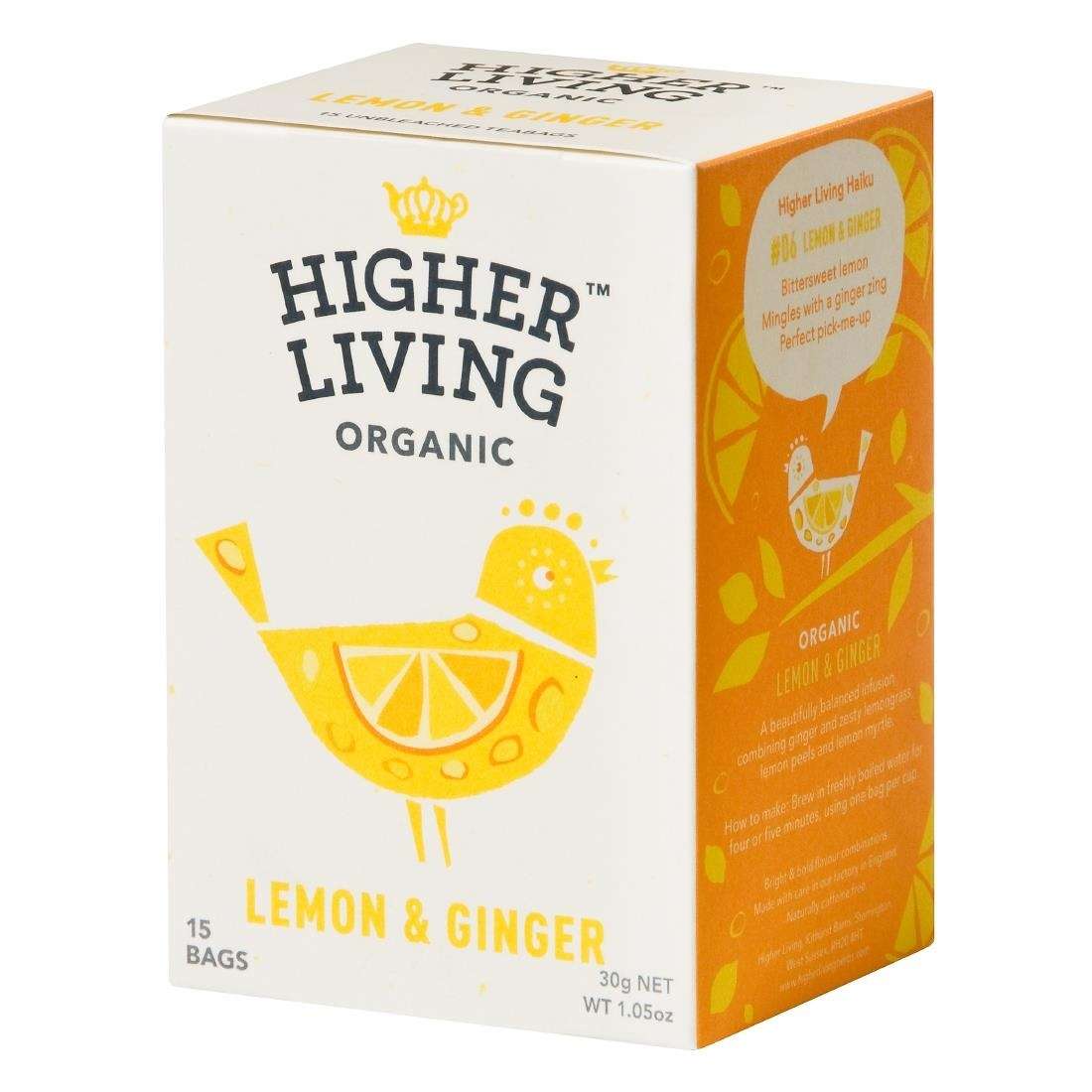 ht794_npi24 Higher Living Lemon & Ginger Organic Teabags (Pack of 60)