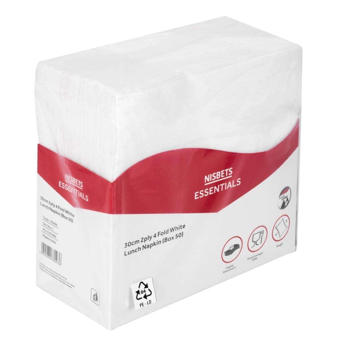 hs984_npi24-7776 Nisbets Essentials 2ply 4-Fold White Lunch Napkins (50 pack)