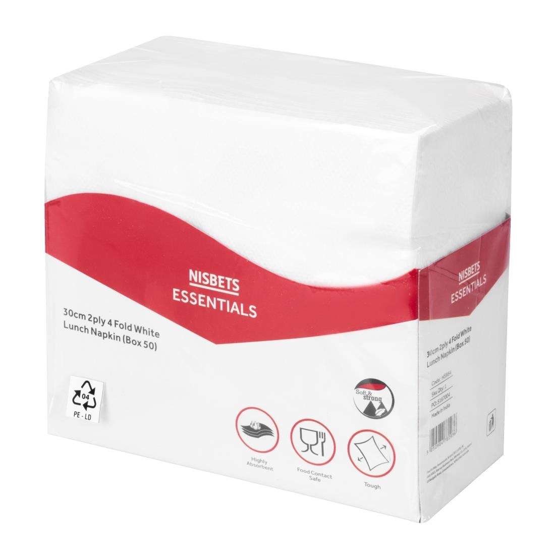 hs984_npi24-7777-2 Nisbets Essentials 2ply 4-Fold White Lunch Napkins (50 pack)