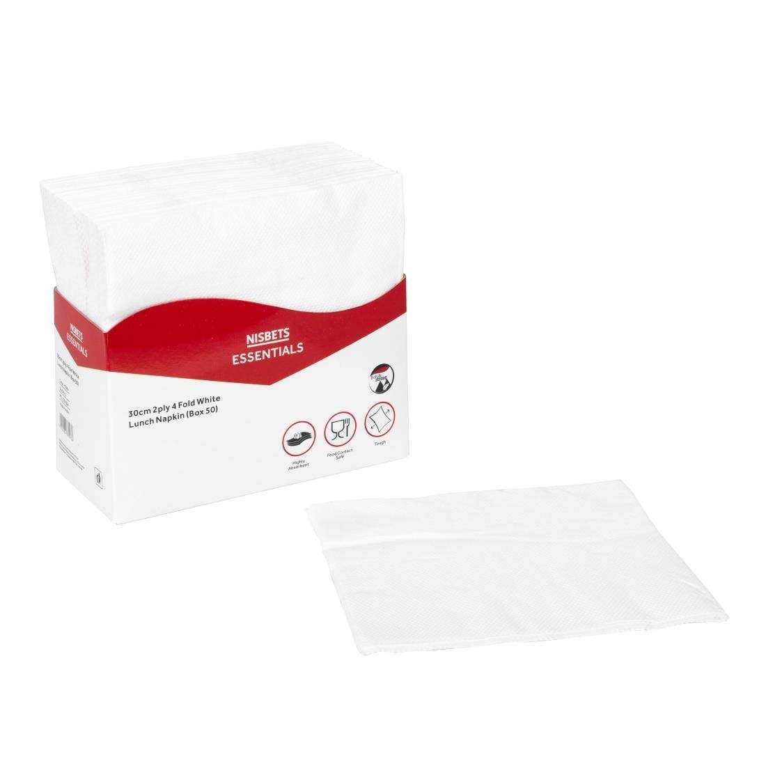 hs984_npi24-7779 Nisbets Essentials 2ply 4-Fold White Lunch Napkins (50 pack)