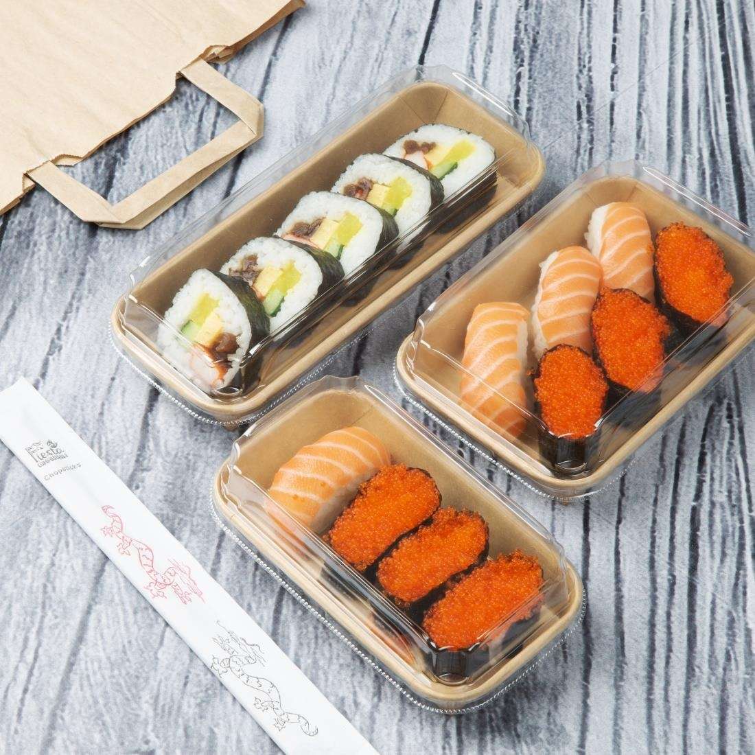 hx286_npi24-sushitray6 Fiesta Recyclable No. 1 Sushi Tray Bases 160x90mm (Pack of 300)