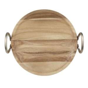 Olympia Round Dish Acacia Wood With Metal Handles 345x305x80mm