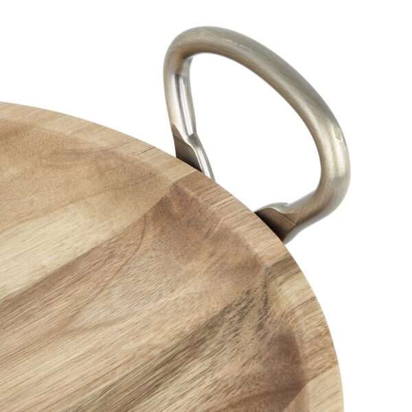 Olympia Round Dish Acacia Wood With Metal Handles 345x305x80mm