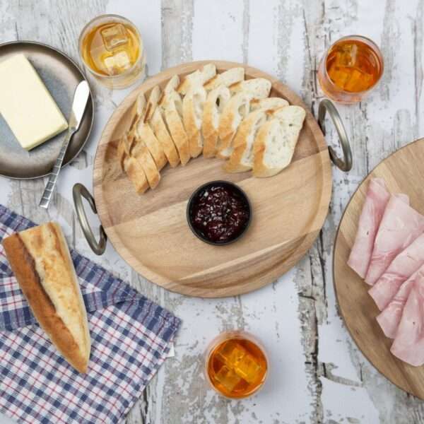 Olympia Round Dish Acacia Wood With Metal Handles 345x305x80mm