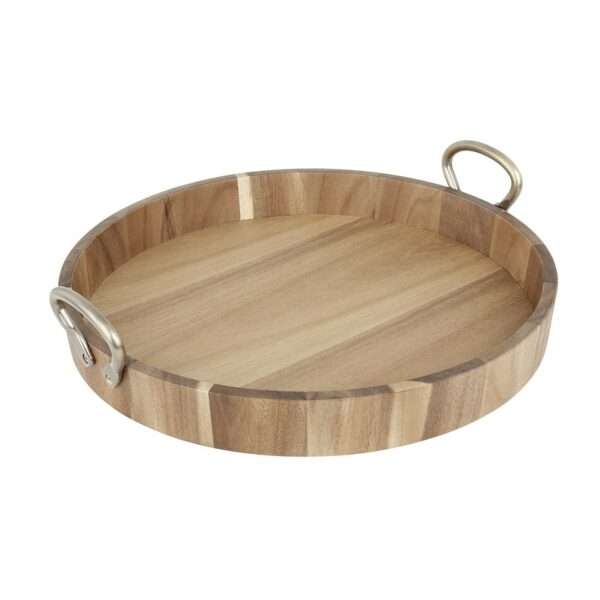 Olympia Round Tray Acacia Wood with Metal Handles 440x405x100mm