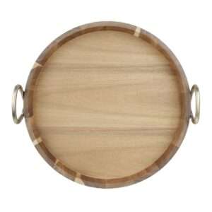 Olympia Round Tray Acacia Wood with Metal Handles 440x405x100mm