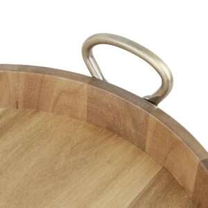 Olympia Round Tray Acacia Wood with Metal Handles 440x405x100mm