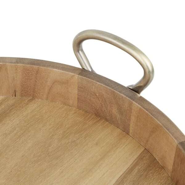 Olympia Round Tray Acacia Wood with Metal Handles 440x405x100mm