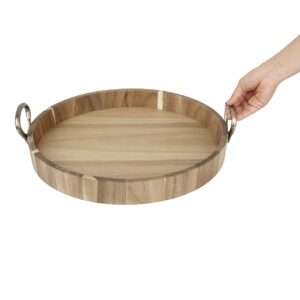 Olympia Round Tray Acacia Wood with Metal Handles 440x405x100mm