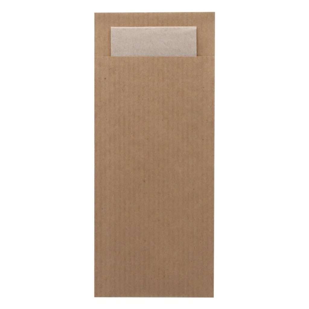 Europochette Classic Size Kraft Brown Cutlery Pouch with Kraft 2ply Napkin (500 pack)