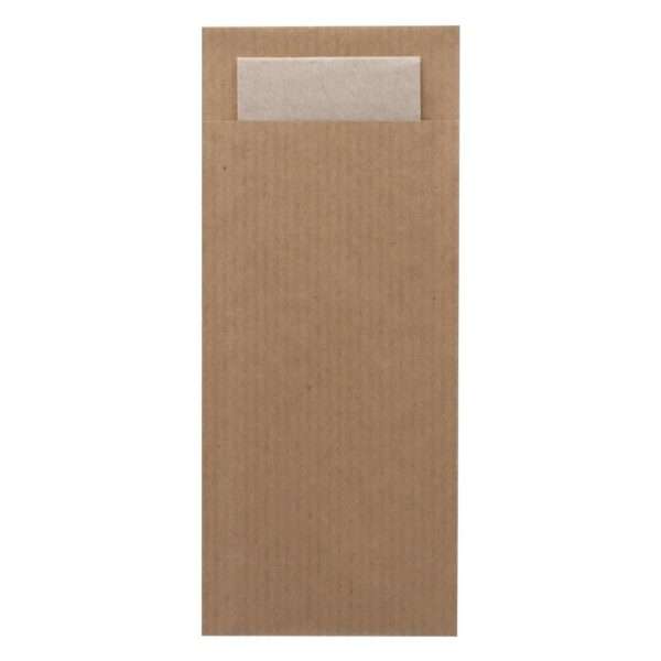 Europochette Classic Size Kraft Brown Cutlery Pouch with Kraft 2ply Napkin (500 pack)
