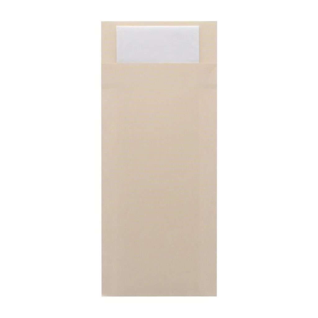Europochette Classic Size Cream Cutlery Pouch with White 2ply Napkin (500 pack)