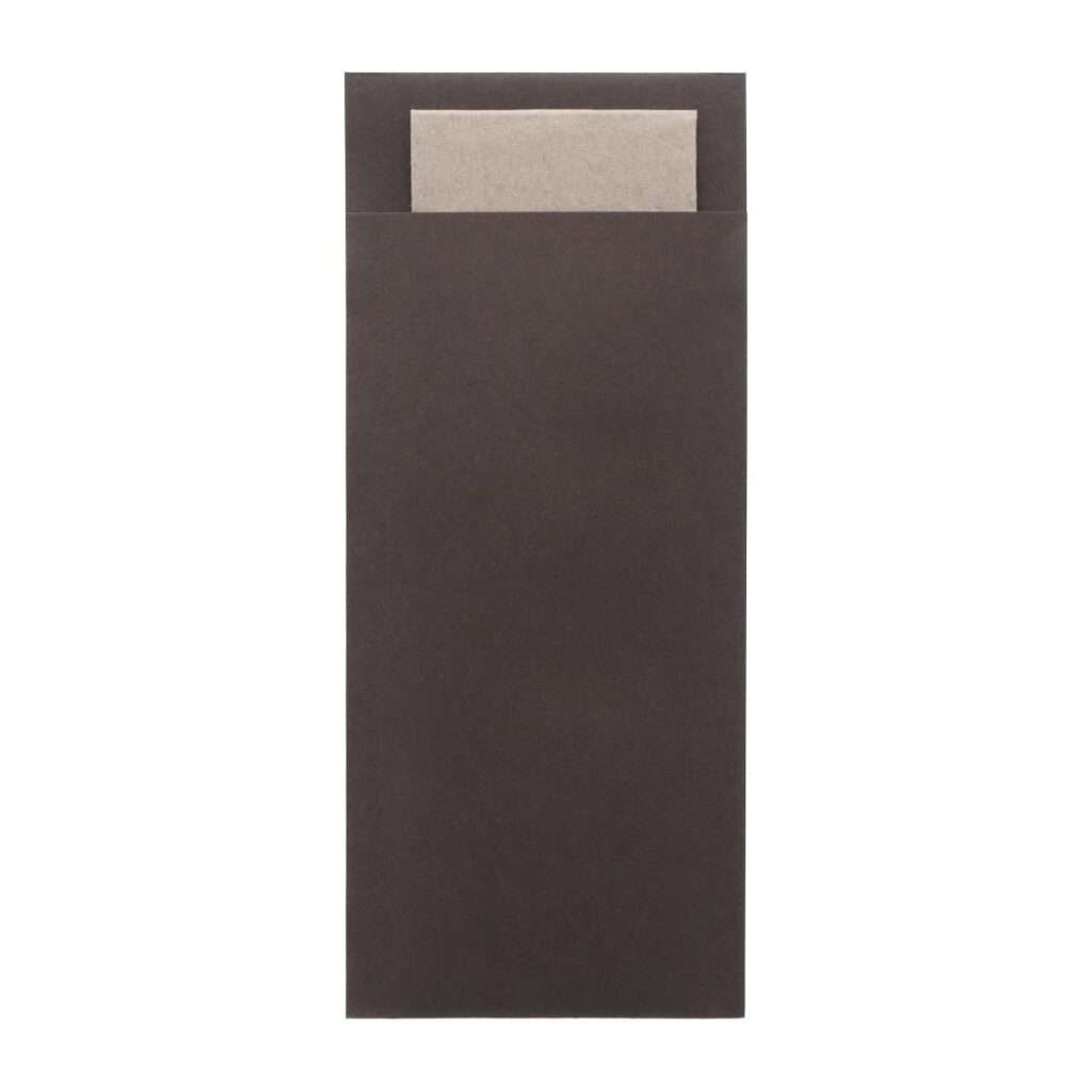 Europochette Classic Size Chocolate Brown Cutlery Pouch with Kraft 2ply Napkin (500 pack)