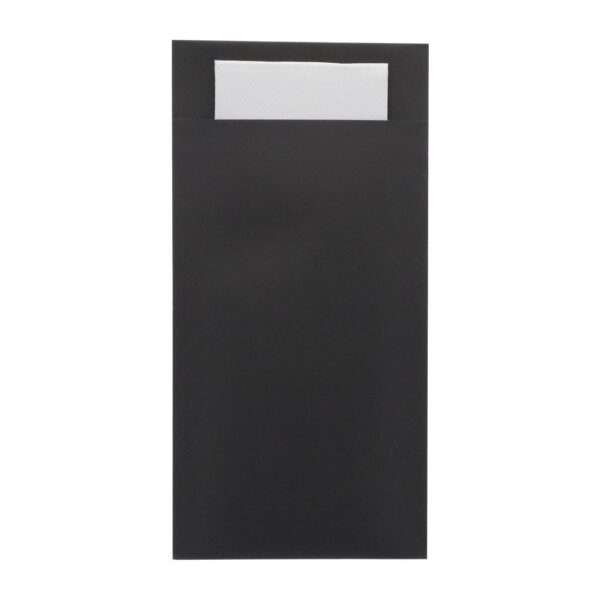 Europochette Royal Size Black Cutlery Pouch with White Soft 2ply Napkin (250 pack)