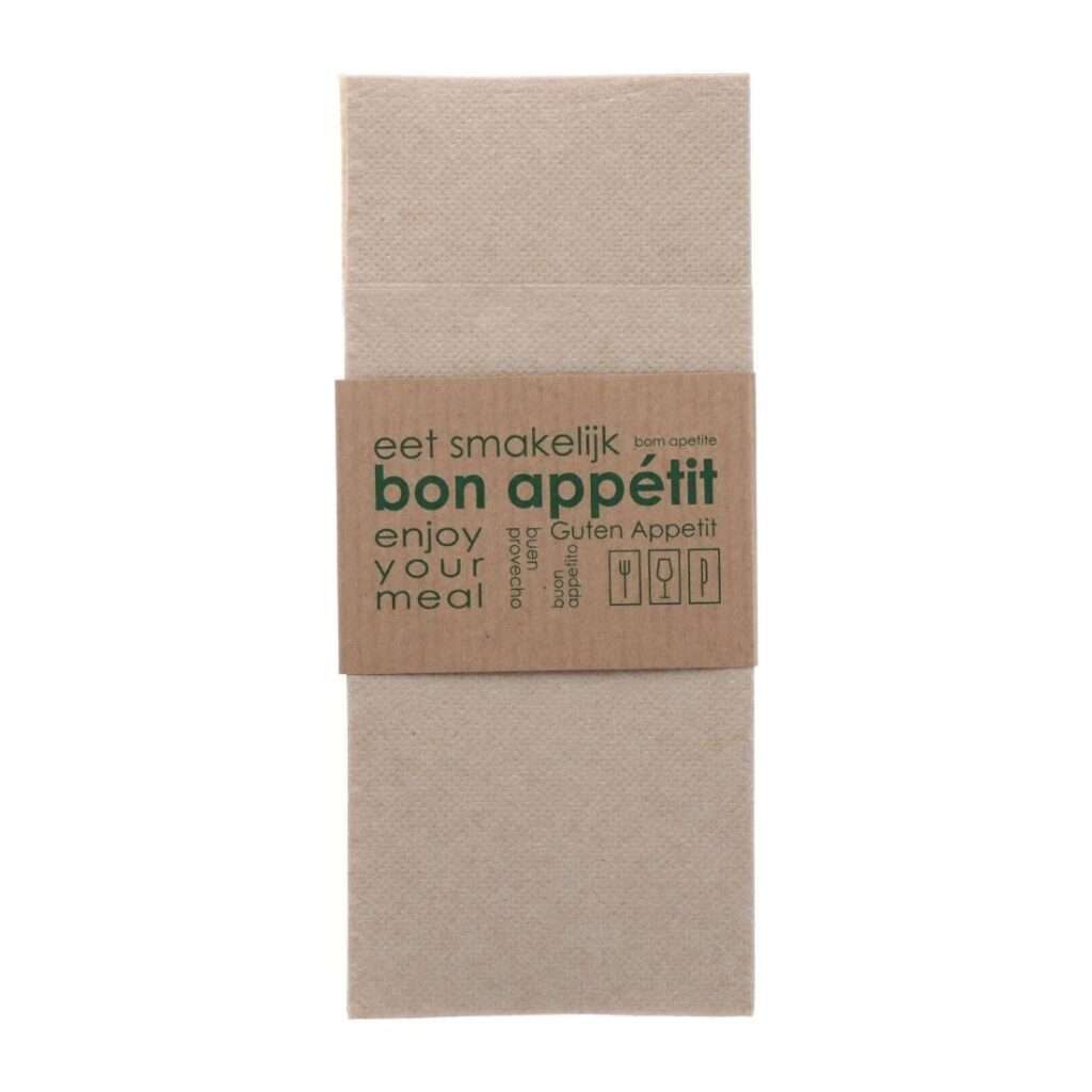 Europochette Kangaroo Fold Soft Kraft Napkins with Paper Sleeve (50 pack)