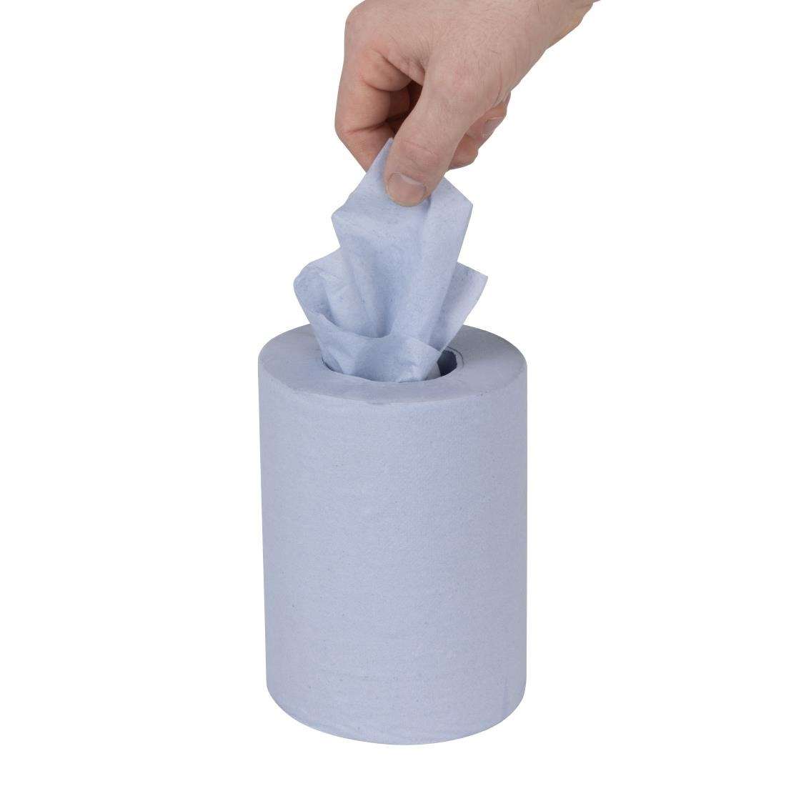 hy034_upd24-3487 Nisbets Essentials Centrefeed Blue Rolls 2-Ply 320 Sheets (2 pack)