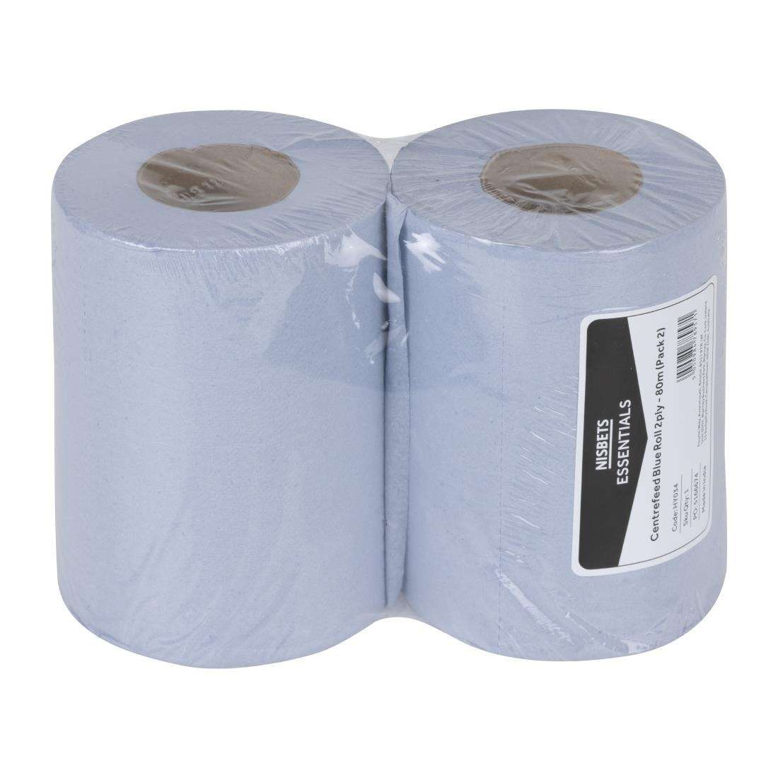 hy034_upd24-3491 Nisbets Essentials Centrefeed Blue Rolls 2-Ply 320 Sheets (2 pack)