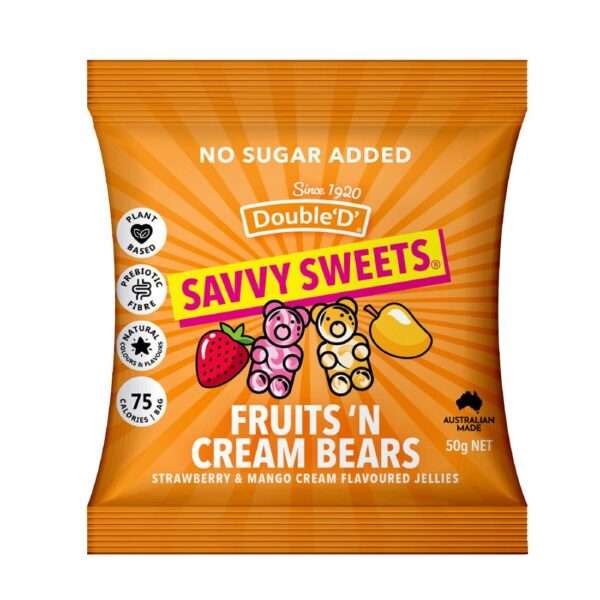Savvy Sweets Fruits & Cream Bears 50g (Pack of 12)