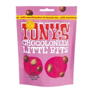 Tony’s Chocolonely Littl’ Bits – Milk Marshmallow Biscuit Mix 100g (Pack of 8)