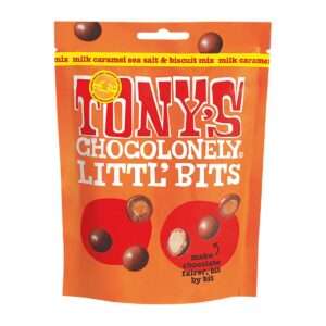 Tony’s Chocolonely Littl’ Bits – Milk Caramel Sea Salt Biscuit Mix 100g (Pack of 8)