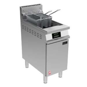Falcon Dominator Plus G3840FP Single Pan Twin Basket Programmable Nat Gas Filtration Fryer on Feet