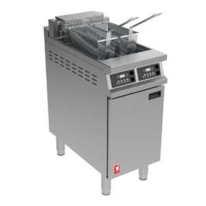 Falcon Dominator Plus E3845F2XP Twin Pan Programmable Electric Twin Filtration Angel Fryer on Feet