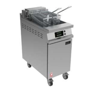 Falcon Dominator Plus E3840XP Single Pan Twin Basket Programmable Electric Angel Fryer on Castors