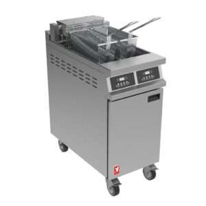 Falcon Dominator Plus E3845F2P Twin Pan Programmable Electric Twin Filtration Fryer on Castors